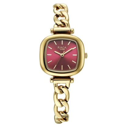 Titan Raga Showstopper Quartz Analog Maroon Dial Metal Strap Watch For Women nu95302ym01