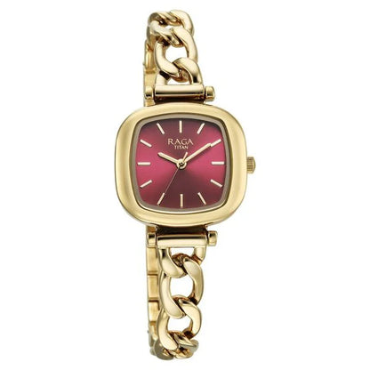 Titan Raga Showstopper Quartz Analog Maroon Dial Metal Strap Watch For Women nu95302ym01