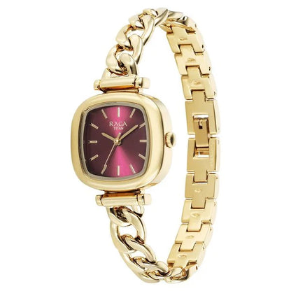 Titan Raga Showstopper Quartz Analog Maroon Dial Metal Strap Watch For Women nu95302ym01