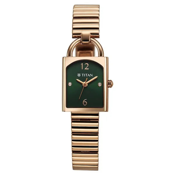 Titan Metro Quartz Analog Green Dial Stainless Steel Strap Watch For Women nu95303wm01 Women's Watch
