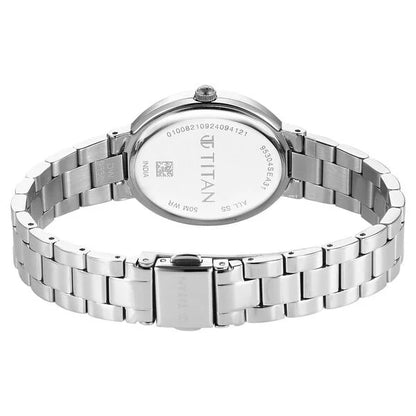 Titan Metro Quartz Analog Silver Dial Stainless Steel Strap Watch For Women nu95304sm01