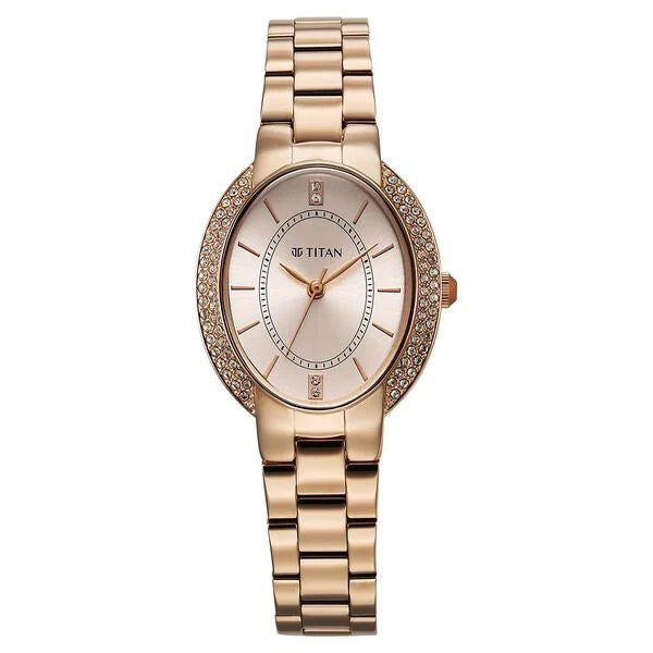 Titan Metro Quartz Analog Rose Gold Dial Stainless Steel Strap Watch For Women nu95304wm01 Women's Watch