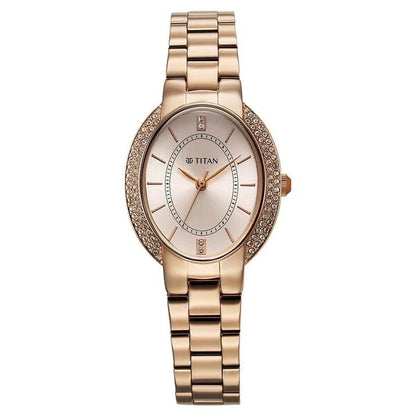 Titan Metro Quartz Analog Rose Gold Dial Stainless Steel Strap Watch For Women nu95304wm01 Women's Watch