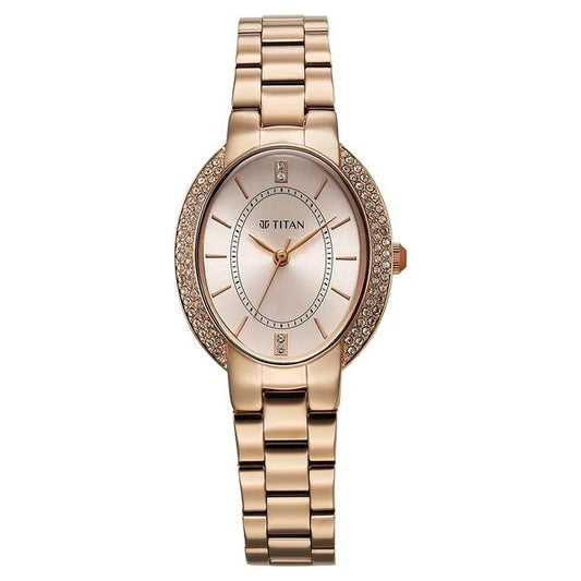 Titan Metro Quartz Analog Rose Gold Dial Stainless Steel Strap Watch For Women nu95304wm01 Women's Watch