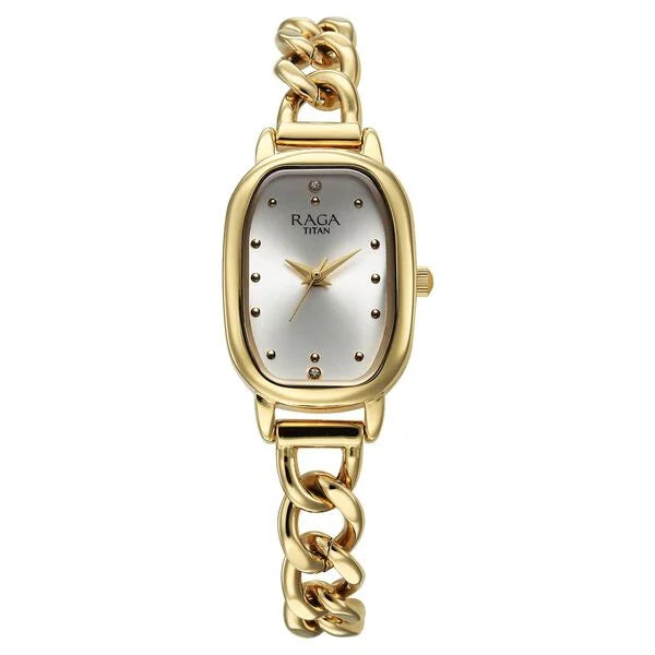 Titan Raga Showstopper Quartz Analog Silver Dial Metal Strap Watch For Women nu95309ym01