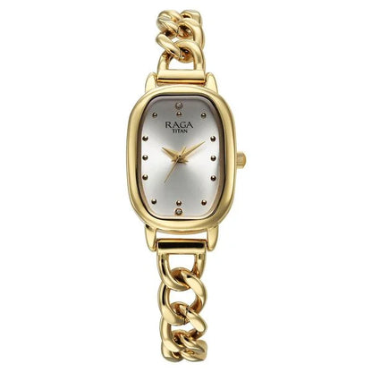 Titan Raga Showstopper Quartz Analog Silver Dial Metal Strap Watch For Women nu95309ym01