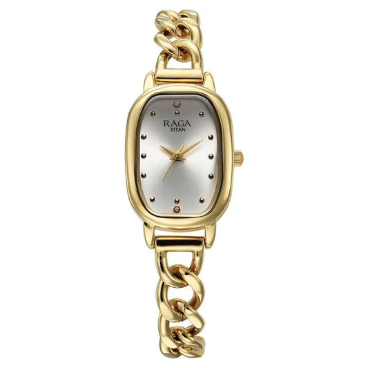 Titan Raga Showstopper Quartz Analog Silver Dial Metal Strap Watch For Women nu95309ym01