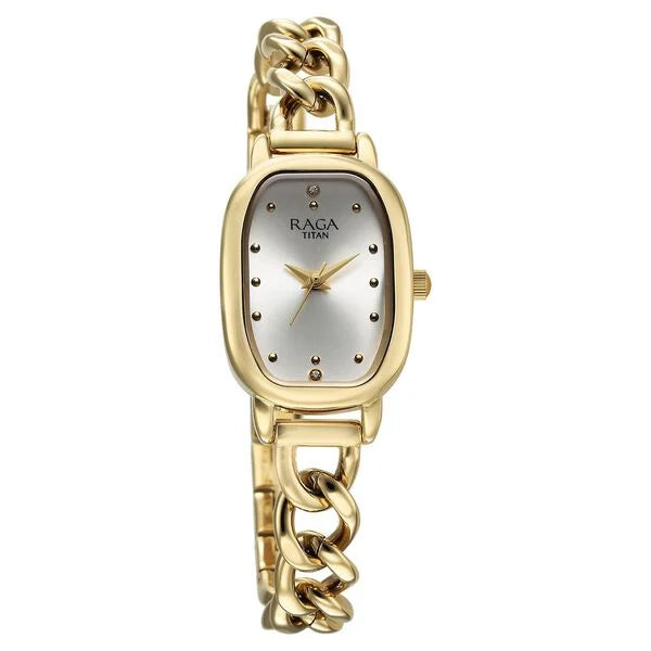 Titan Raga Showstopper Quartz Analog Silver Dial Metal Strap Watch For Women nu95309ym01