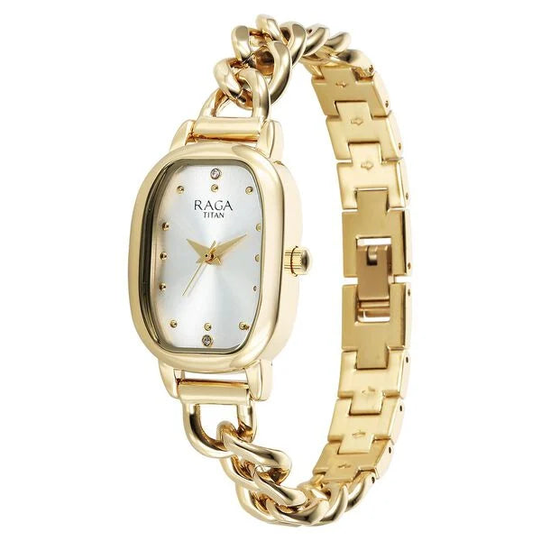 Titan Raga Showstopper Quartz Analog Silver Dial Metal Strap Watch For Women nu95309ym01