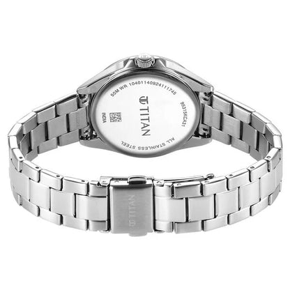 Titan Glamour Quartz Multifunction Black Dial Silver Stainless Steel Strap Watch For Women nu95315km01