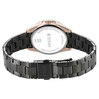 Titan Purple Glamour Quartz Multifunction Grey Dial Black Stainless Steel Strap Watch For Women nu95315km02
