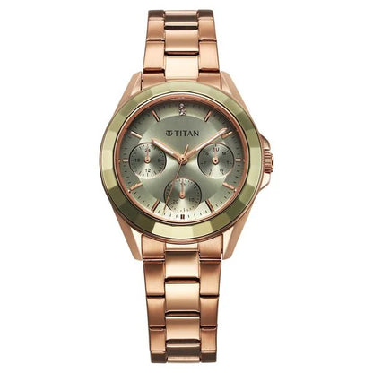 Titan Purple Glamour Quartz Multifunction Green Dial Rose Gold Stainless Steel Strap Watch For Women nu95315km03