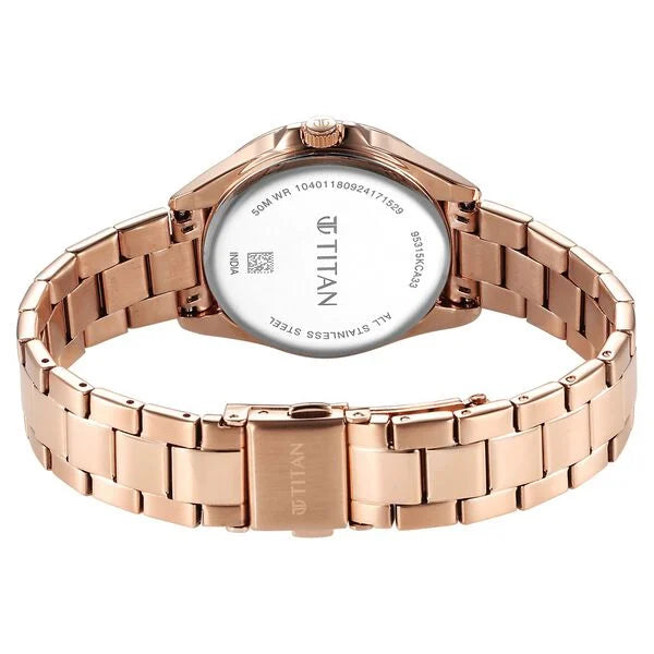 Titan Purple Glamour Quartz Multifunction Green Dial Rose Gold Stainless Steel Strap Watch For Women nu95315km03