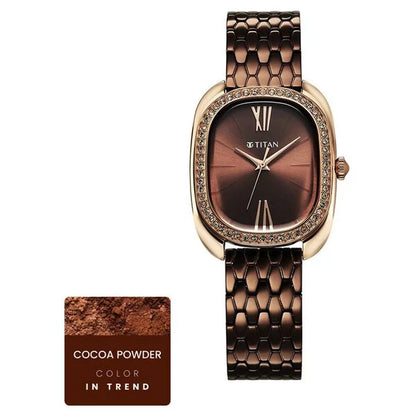 Titan Glamour Quartz Analog Brown Dial Brown Stainless Steel Strap Watch For Women nu95317km01 Women's Watch