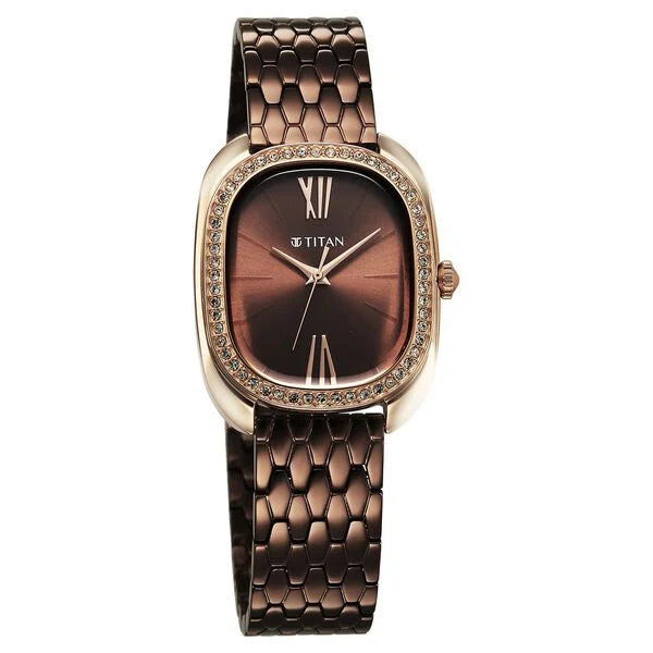 Titan Glamour Quartz Analog Brown Dial Brown Stainless Steel Strap Watch For Women nu95317km01 Women's Watch