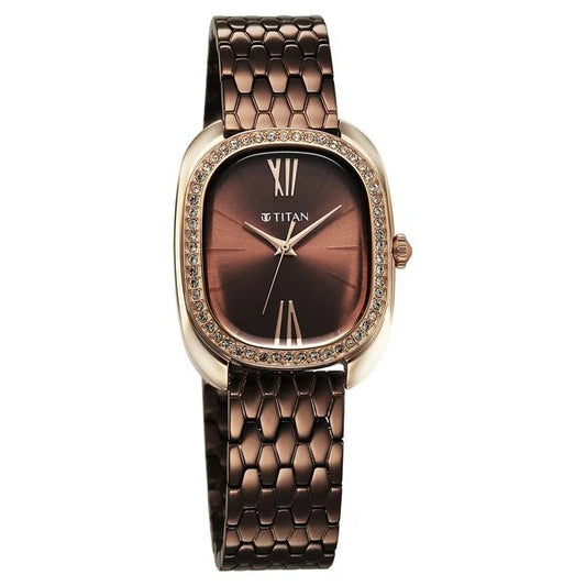 Titan Glamour Quartz Analog Brown Dial Brown Stainless Steel Strap Watch For Women nu95317km01 Women's Watch