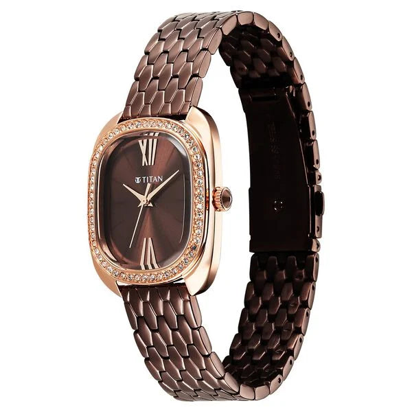 Titan Glamour Quartz Analog Brown Dial Brown Stainless Steel Strap Watch For Women nu95317km01 Women's Watch