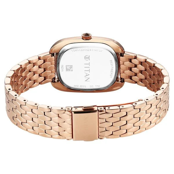 Titan Purple Glamour Quartz Analog Blue Dial Rose Gold Stainless Steel Strap Watch For Women nu95317wm01