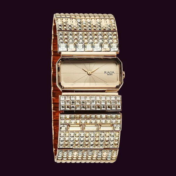 Titan Raga Cocktails Quartz Analog Rose Gold Dial Stainless Steel Strap Watch For Women