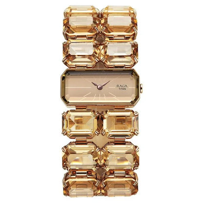 Titan Raga Cocktails Quartz Analog Brown Dial Metal Strap Watch For Women 95320wm01