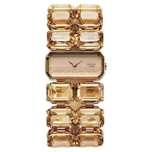 Titan Raga Cocktails Quartz Analog Brown Dial Metal Strap Watch For Women 95320wm01