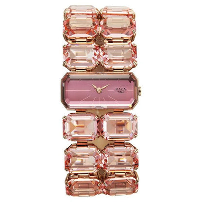 Titan Raga Cocktails Quartz Analog Rose Gold Dial Stainless Steel Strap Watch For Women 95320wm02