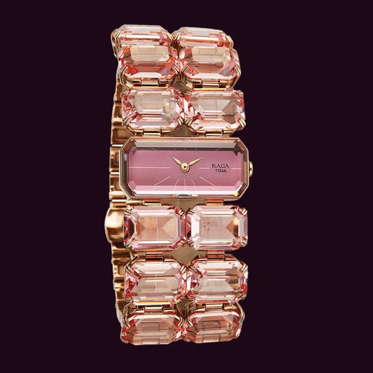 Titan Raga Cocktails Quartz Analog Rose Gold Dial Stainless Steel Strap Watch For Women 95320wm02