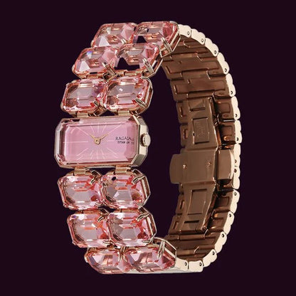 Titan Raga Cocktails Quartz Analog Rose Gold Dial Stainless Steel Strap Watch For Women 95320wm02