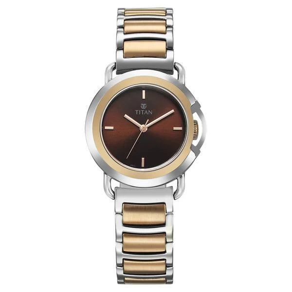 Titan Workmode Quartz Analog Brown Dial Stainless Steel Strap Watch For Women nu95324km01