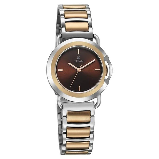Titan Workmode Quartz Analog Brown Dial Stainless Steel Strap Watch For Women nu95324km01
