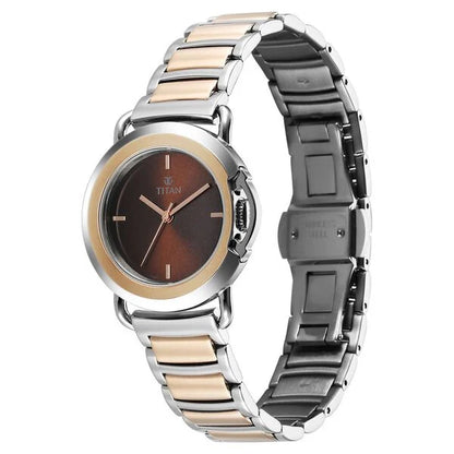 Titan Workmode Quartz Analog Brown Dial Stainless Steel Strap Watch For Women nu95324km01