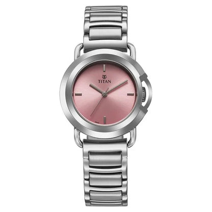 Titan Workmode Quartz Analog Pink Dial Stainless Steel Strap Watch For Women nu95324sm01