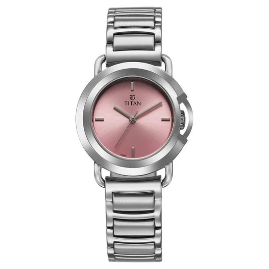 Titan Workmode Quartz Analog Pink Dial Stainless Steel Strap Watch For Women nu95324sm01
