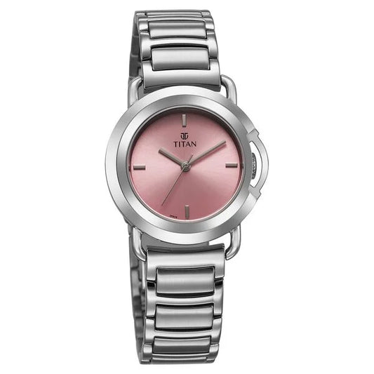 Titan Workmode Quartz Analog Pink Dial Stainless Steel Strap Watch For Women nu95324sm01