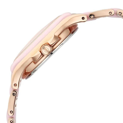 Titan Glamour Quartz Multifunction Mother Of Pearl Dial Pink Ceramic & Steel Strap Watch For Women 95325kd01