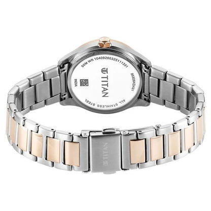 Titan Glamour Quartz Analog with Date Silver Dial Two Toned Stainless Steel Strap Watch For Women 95326km01