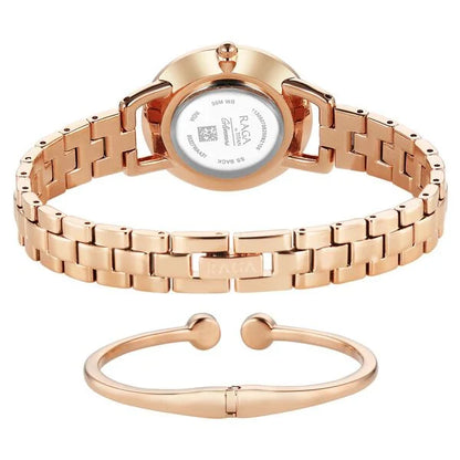 Titan Raga Glimmers Quartz Analog Red Mother of Pearl Dial Rose Gold Metal Strap Watch For Women 95327wm01f