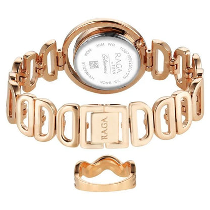 Titan Raga Glimmers Quartz Analog Mother of Pearl Dial Rose Gold Metal Strap Watch For Women nu95329wm01f