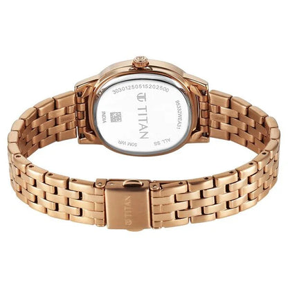 Titan Purple Glamour Quartz Analog Brown Dial Rose Gold Stainless Steel Strap Watch For Women nu95332wm01