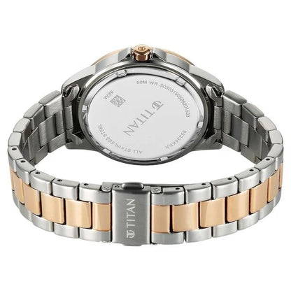 Titan Glamour Quartz Analog with Date White Dial Two Toned Stainless Steel Strap Watch For Women nu95334km01