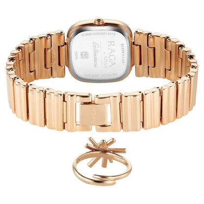 Titan Raga Glimmers Quartz Analog Rose Gold Dial Rose Gold Metal Strap Watch For Women 95339wm01f