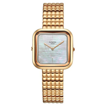 Titan Raga Glimmers Quartz Analog Mother of Pearl Dial Rose Gold Metal Strap Watch For Women 95343wm01