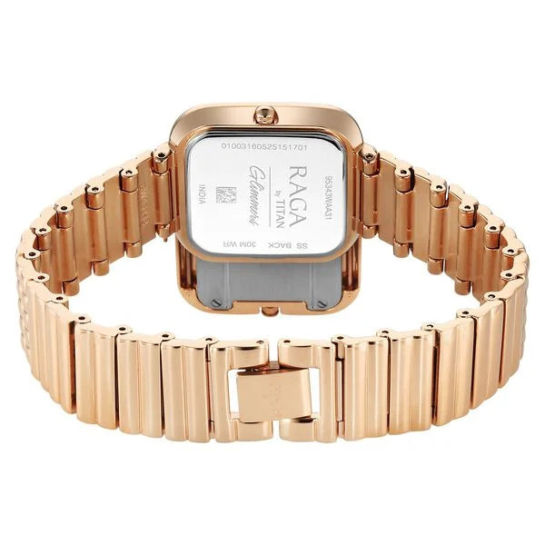 Titan Raga Glimmers Quartz Analog Mother of Pearl Dial Rose Gold Metal Strap Watch For Women 95343wm01