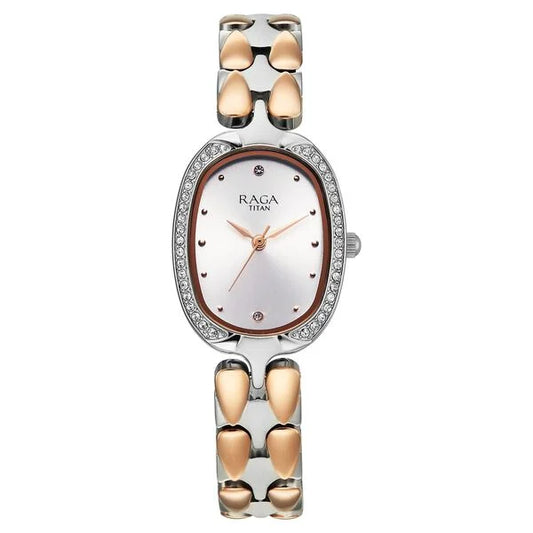 Titan Raga Showstopper Quartz Analog Silver Dial Two Toned Metal Strap Watch For Women