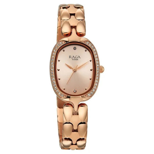 Titan Raga Showstopper Quartz Analog Rose Gold Dial Rose Gold Metal Strap Watch For Women NU95347WM01