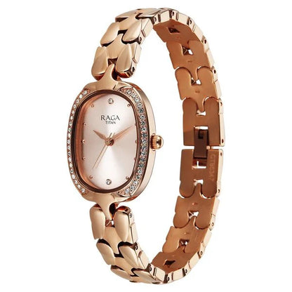 Titan Raga Showstopper Quartz Analog Rose Gold Dial Rose Gold Metal Strap Watch For Women NU95347WM01