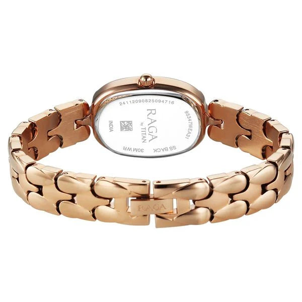 Titan Raga Showstopper Quartz Analog Rose Gold Dial Rose Gold Metal Strap Watch For Women NU95347WM01