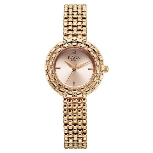 Titan Raga Showstopper Quartz Analog Rose Gold Dial Metal Strap Watch For Women 95350wm01