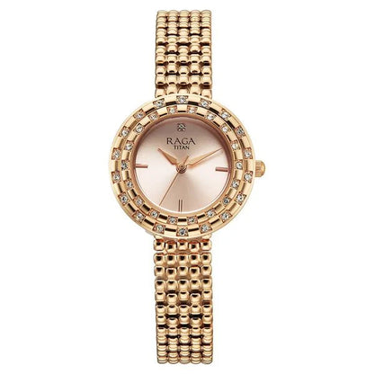 Titan Raga Showstopper Quartz Analog Rose Gold Dial Metal Strap Watch For Women nu95350wm01