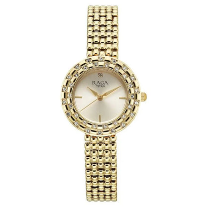 Titan Raga Showstopper Quartz Analog Champagne Dial Metal Strap Watch For Women nu95350ym01